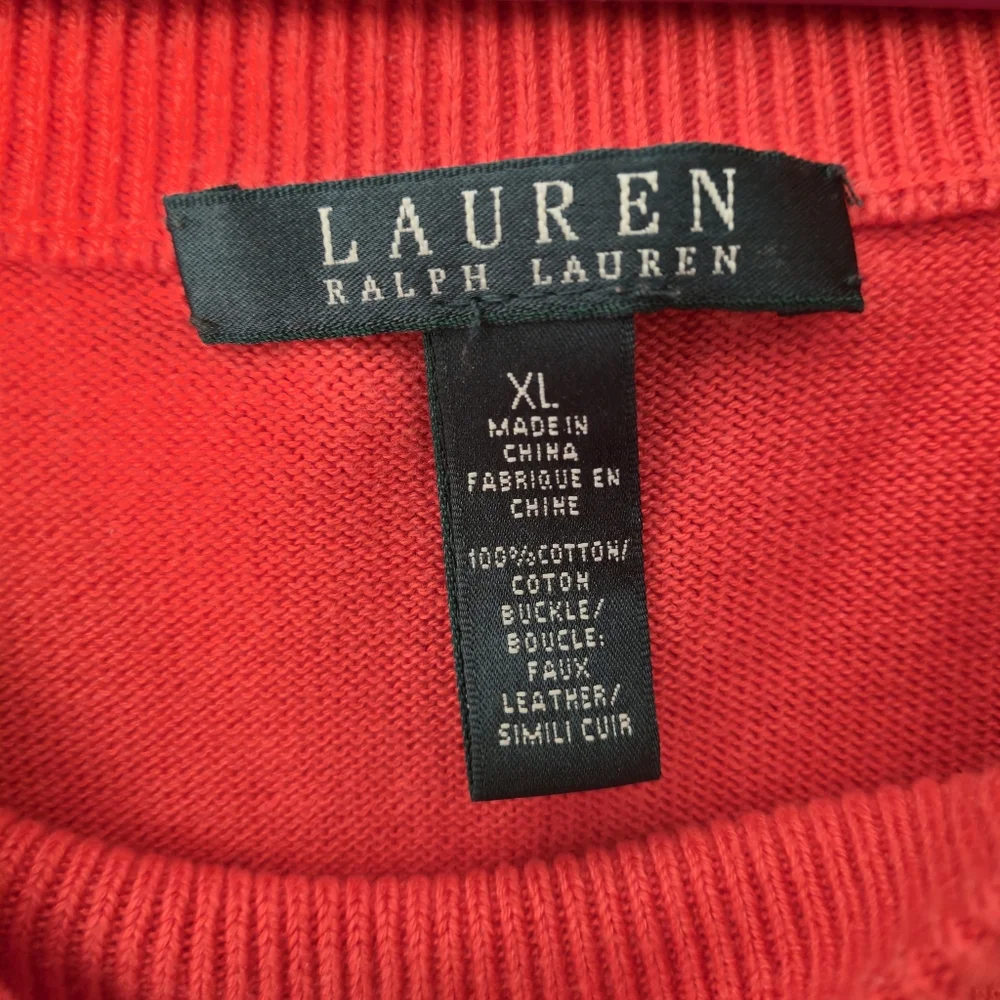 Lauren Ralph Lauren XL Orange Buckle Cotton Knit Boat Neck Equestrian Sweater - Picture 2 of 11